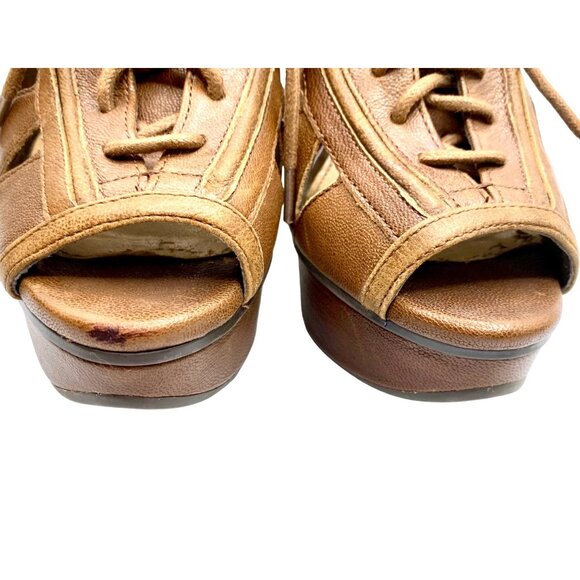 Gianni Bini Caged Booties Lace-Up Boho Open Work Lace Up 6.5 Stiletto Leather - Picture 5 of 9